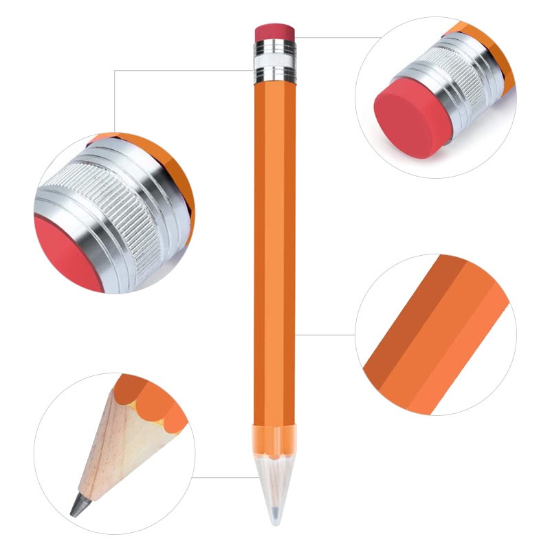 BUSHIBU Wooden Jumbo Pencils for Prop/Gifts/Decor - 14 Inch Funny Big Novelty Pencil with Cap(Orange Red) for Schools and Homes - Image 3